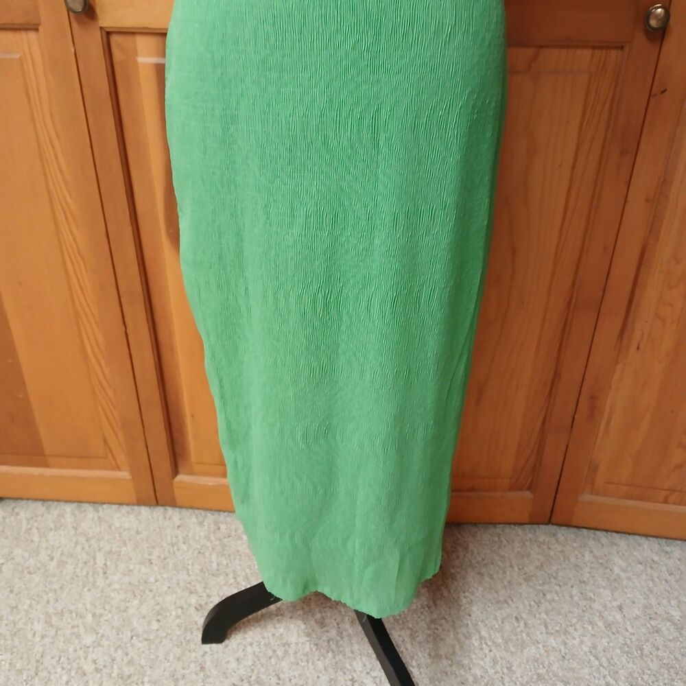 Camila Coelho Monica Crinkled Green Sleeveless Midi Shirt Dress Size Medium - Picture 5 of 12